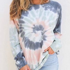 BTFBM Womens Tie Dye Print Sweatshirt Lightweight Soft Casual Crew Neck Top sz M
